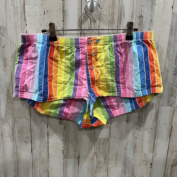Vintage Y2K Victoria Secret PINK Rainbow Stripe Booty Logo Boxer Shorts Medium - Picture 1 of 7